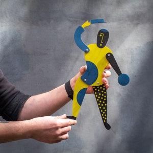 Jumping Jack Puppet | Bauhaus Clown | Wooden Marionette | Whimsical Wall Decor