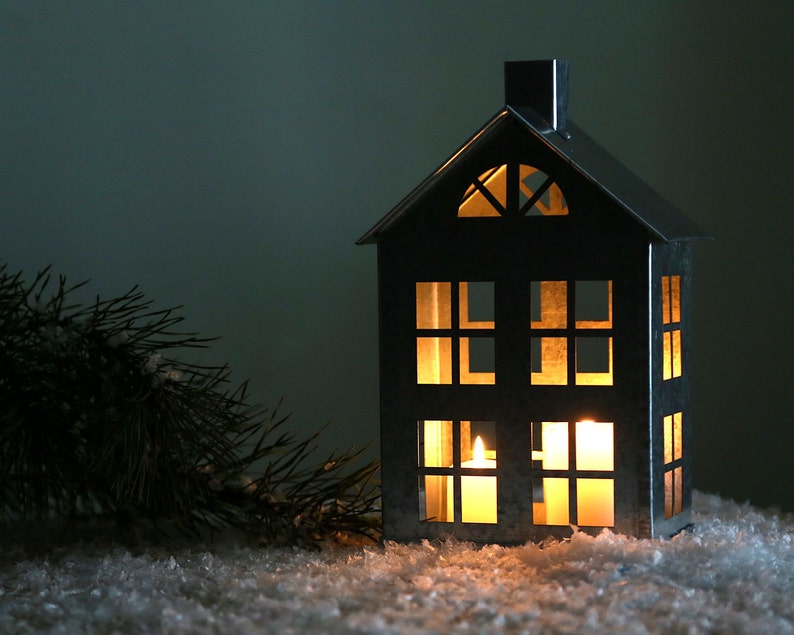 Tin house candle holder // Zinc Lantern // Modern home decor // housewarming present / window display / FREE SHIPPING / christmas decoration image 4