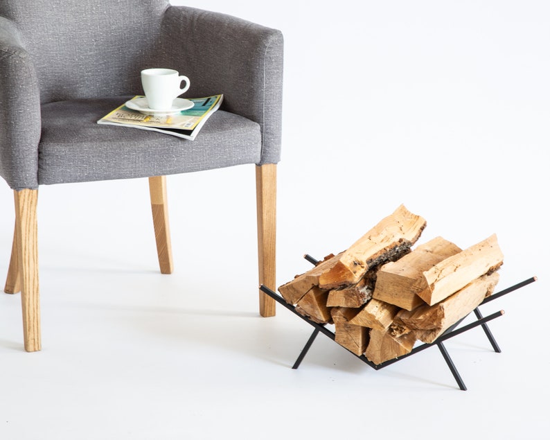 Compact Log Holder With Copper Accents // Firewood Stand for Etsy