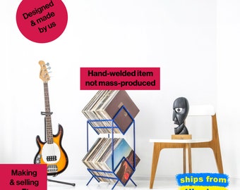 Hand-Welded Metal Vinyl Record Stand: LP Record Storage