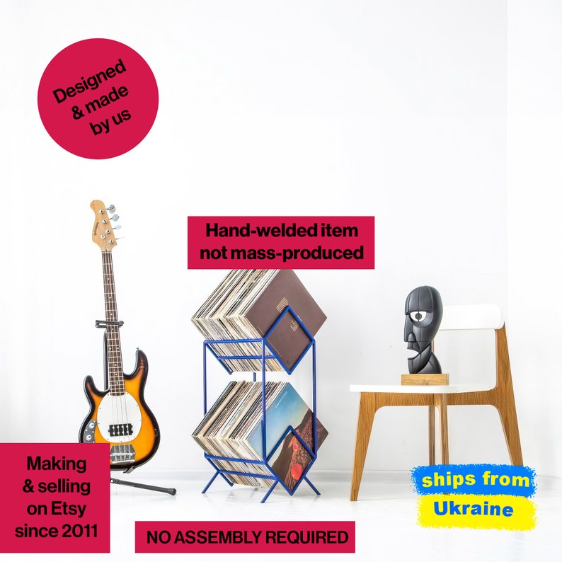 Premium-quality, hand-welded 2-level metal stand for vinyl records. The compact stand holds 100 to 200 LP records, depending on the model. It comes to you fully assembled and ready to use out of the box. No assembly is required.