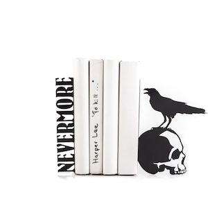 Raven Skull Bookends: Edgar Allan Poe Inspired Metal Book Ends