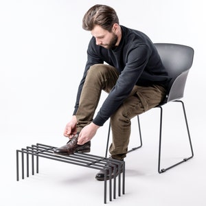 Minimalist Black Metal Shoe Rack: Hand Welded Entryway Storage