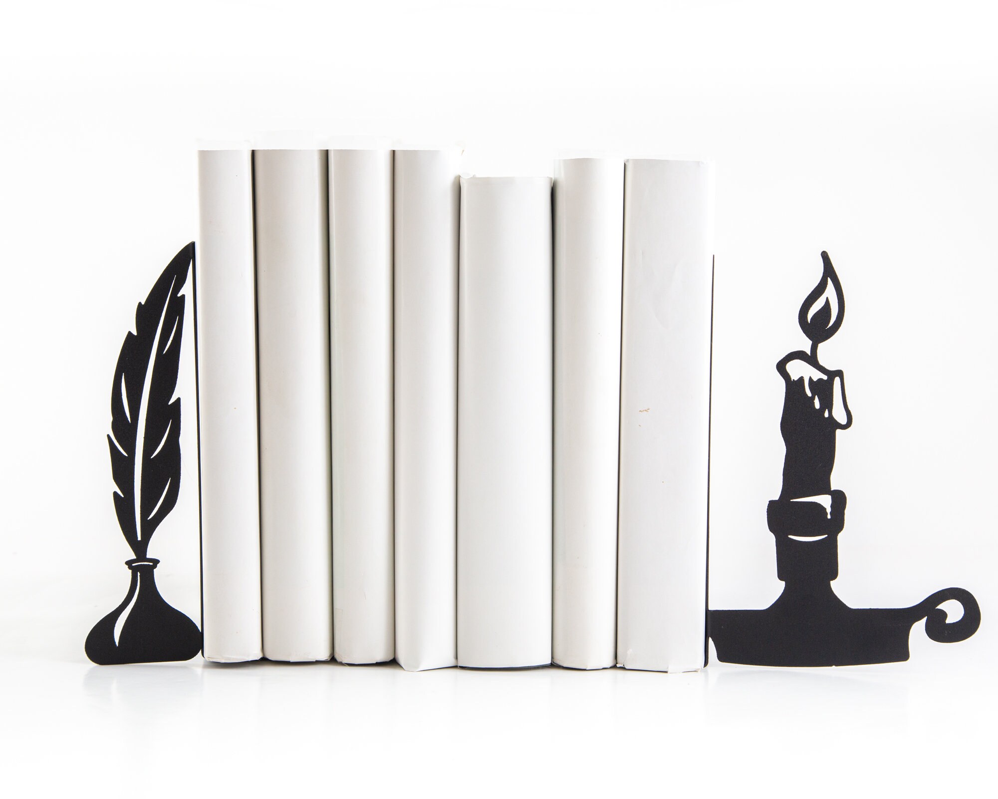 Metal Bookends Quill And Candle Holder Housewarming Gift Etsy
