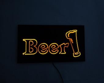 Beer LED Sign: Man Cave Wall Art, Yellow Neon Style