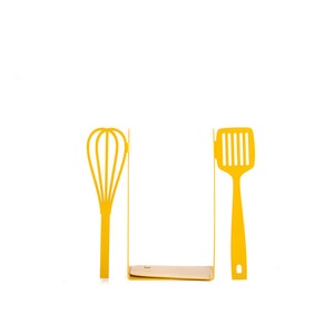 Gift for a chef Yellow Spatula and whisk bookends // kitchen stands for cookbooks // kitchen decorating ideas // FREE WORLDWIDE SHIPPING // image 4
