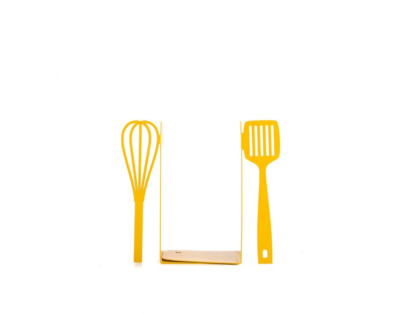 Gift for a chef Yellow Spatula and whisk bookends // kitchen stands for cookbooks // kitchen decorating ideas // FREE WORLDWIDE SHIPPING // image 4