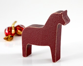 Scandinavian Dala horse wooden toy decor for Christmas, burgundy