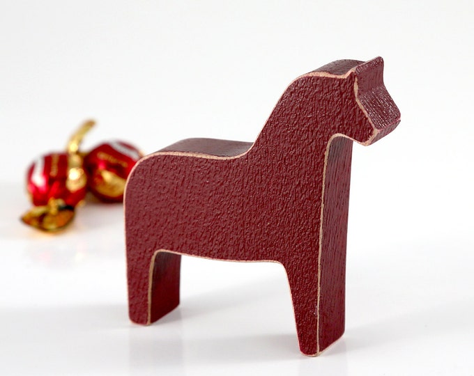 Scandinavian Dala horse wooden toy decor for Christmas, burgundy