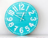 Hand made pseudo vintage clock -Bruxelles turquoise- // writing customisation // FREE SHIPPING WORLDWIDE