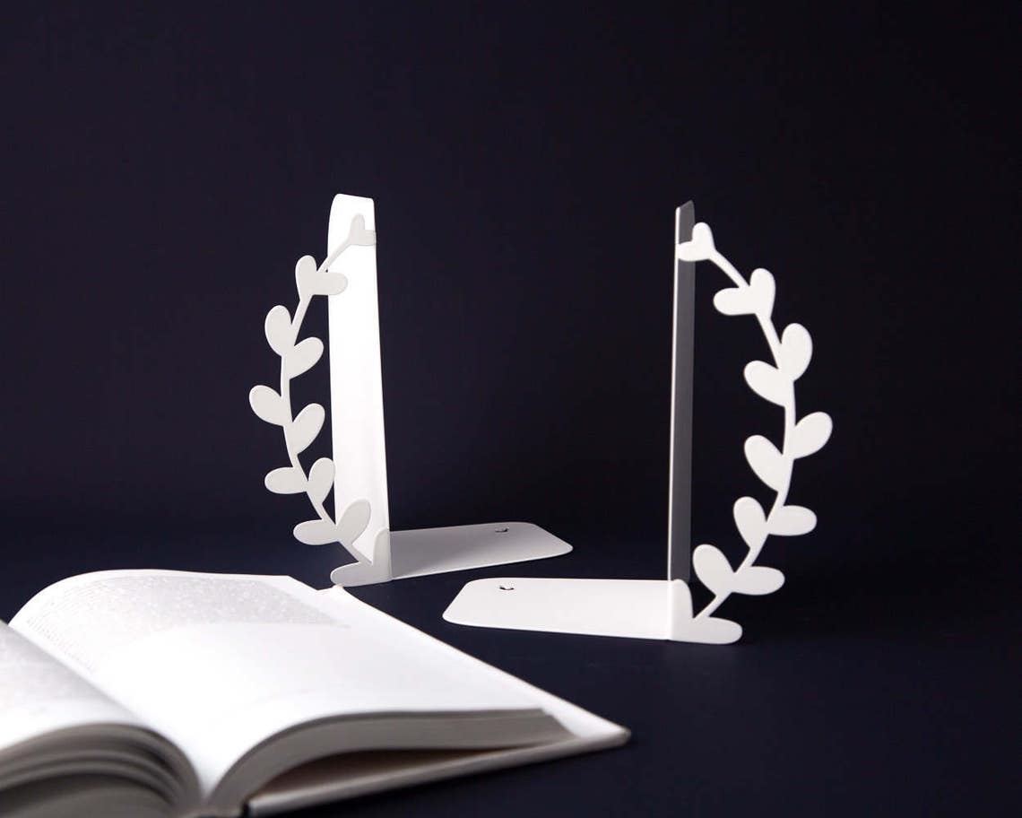 White Metal Bookends // Wreath // Etsy