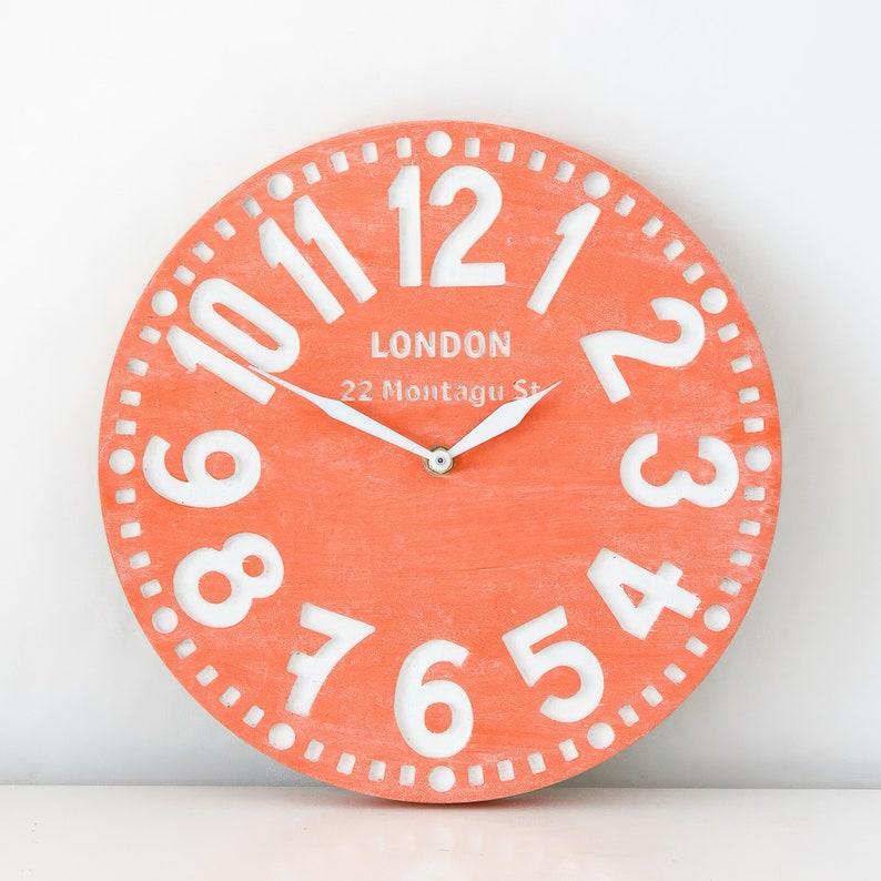 Customizable Clock in Retro Chalk on Blackboard Style Coral