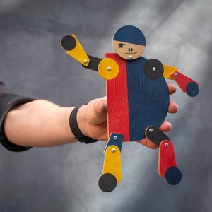 Jumping Jack Puppet | Bauhaus Boy | Wooden Marionette Doll | Whimsical Wall Decor