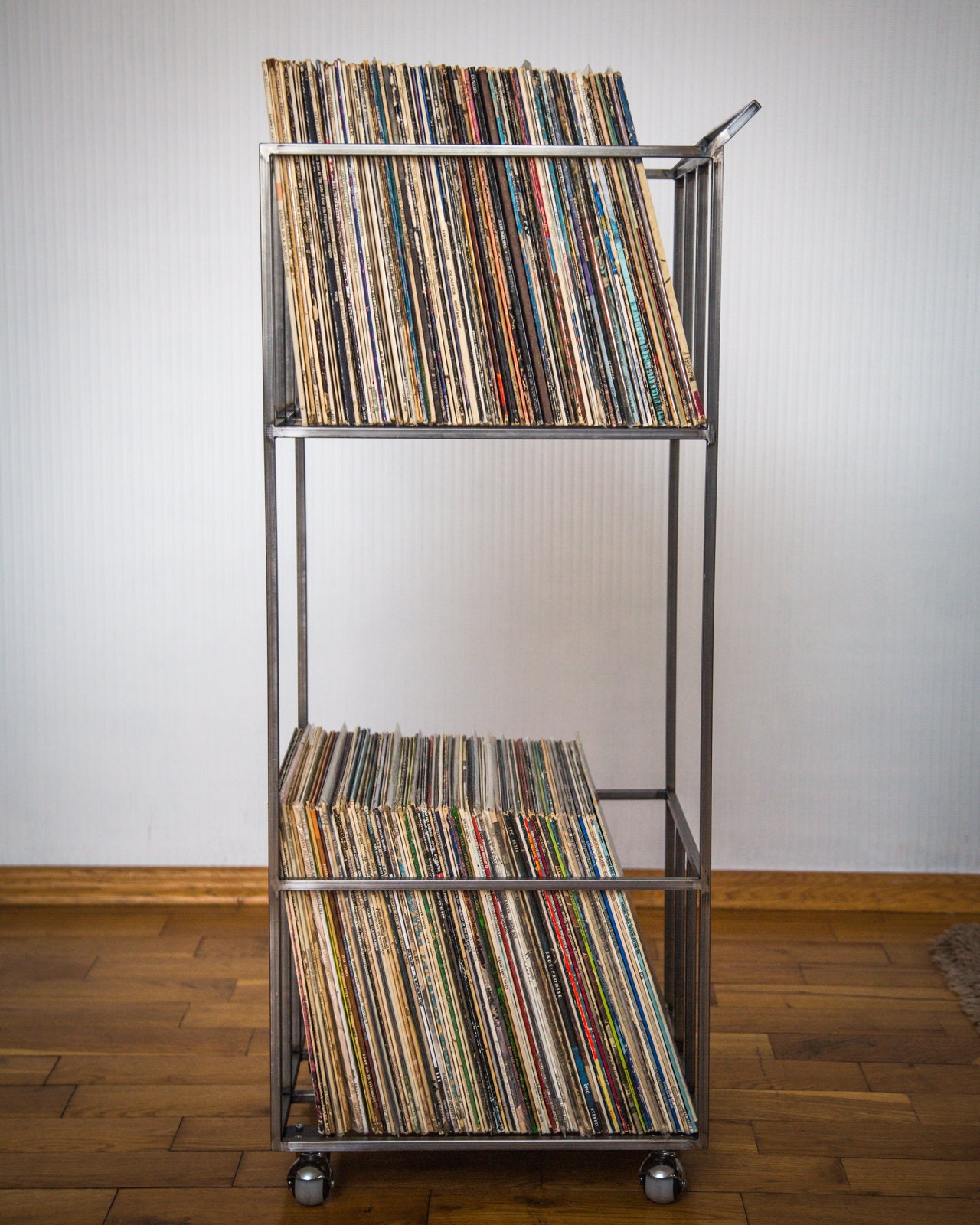 LP storage Double-deck Album crate // Record cart on rotating wheels // conta... - Picture 8 of 10