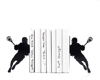 Metal Bookends Lacrosse, Bookish Gift for Lax Rats, Lacrosse Lovers, Party Favors, Gym Teacher Gifts.