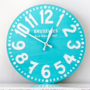 Customizable Clock in Retro Chalk on Blackboard Style Turquoise