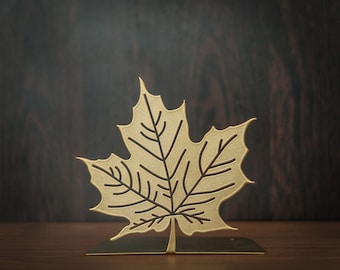 Golden Metallic Maple Leaf Bookend