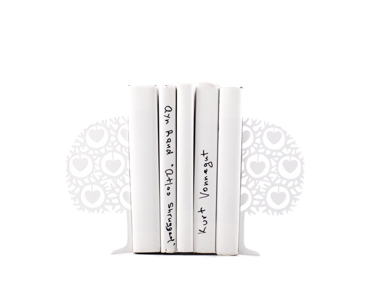 Danish Heart Tree Bookends Scandinavian White Metal Shelf Decor