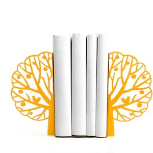 Yellow Tree Bookends: Modern Metal Shelf Decor