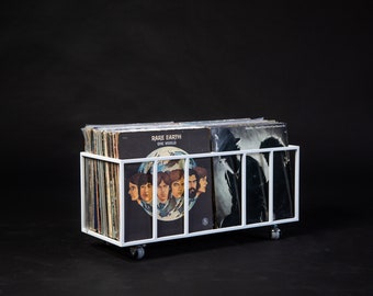 Vinyl Record Storage Crate with Wheels Two Row LP Stand