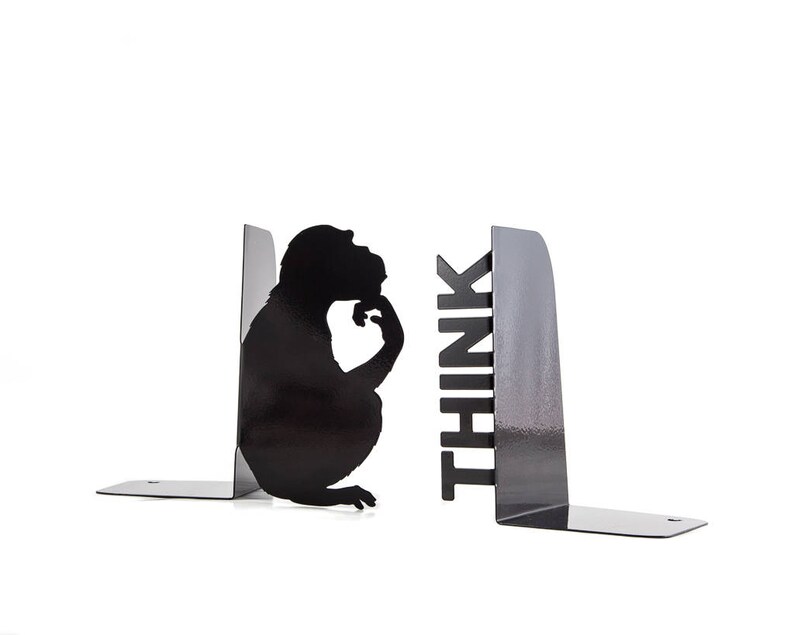 Metal Bookends Think // Modern Home Decor / Gift for an avid reader/bookworm / Free Shipping Worldwide zdjęcie 2