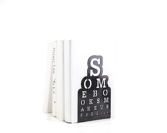 Pair of Inspirational bookends for your office // Eyesight chart // Some books make us free // free world wide shipping