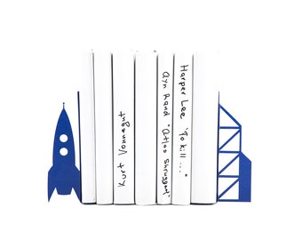 Decorative Children's Bookends - Flight to the moon // floating shelf decor //boys room decor diy // Housewarming gift// Metal art