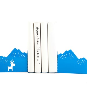 Decorative Bookends - Mountains and a Moose // unique book holders for children's room // housewarming gift // FREE  SHIPPING