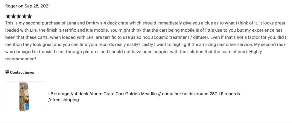 LP storage // 4 deck Album Сrate Сart Golden Meatllic // container holds arou... - Picture 10 of 28
