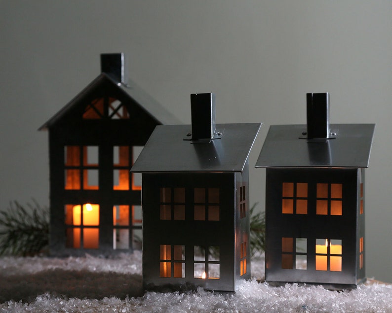 Tin house candle holder // Zinc Lantern // Modern home decor // housewarming present / window display / FREE SHIPPING / christmas decoration image 3