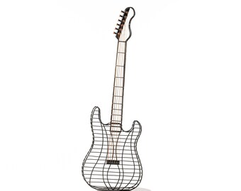 Guitar Metal Wall Art Decor | Wire Frame Musical Sculpture | Man Cave, Bar Room Decor.