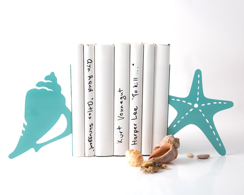 Unique Bookends // Seashell and Starfish // for Beach House // Decorative book holders // sea nursery theme // Free Shipping Worldwide image 2