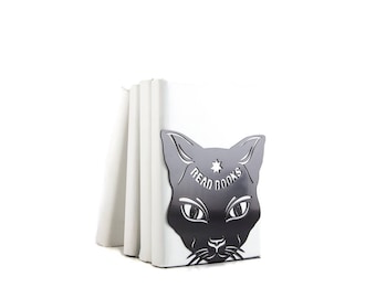 Black Metal Bookend Cats Read Books Feline Lover Delight, Cat Lady Best Gift, Cat Shelf Decor