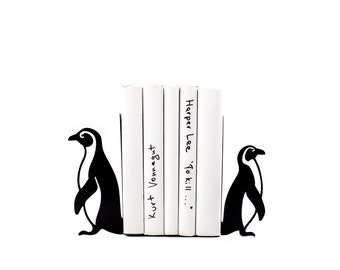 Unique design bookends - Penguins - artistic and decorative decor for your library // functional shelf decor for nursery // FREE SHIPPING