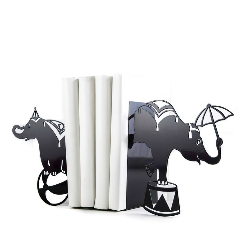 Black bookends Circus Elephants - Design Atelier Article on Etsy