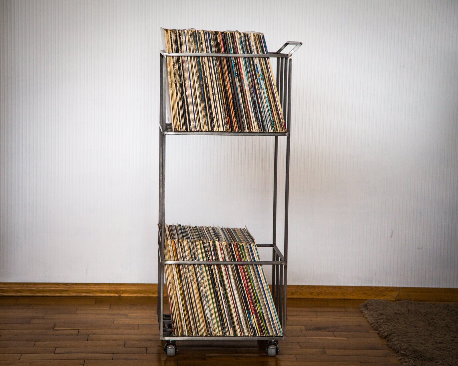 LP storage Double-deck Album crate // Record cart on rotating wheels // conta... - Picture 7 of 10