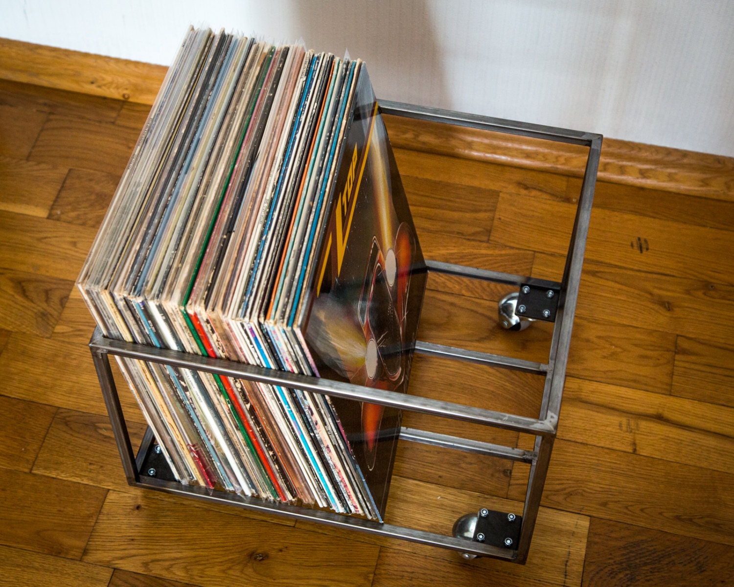 LP storage // Album crate // Record box on rotating wheels // Etsy
