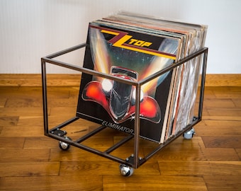 LP storage // Album crate // Record box on rotating wheels // container holds over 80 LP records // free shipping