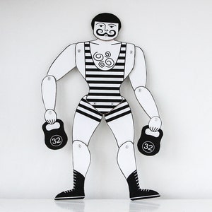 Jumping Jack Puppet |  Circus Strong Man | Vintage Parisian Marionette | Movable Art Doll