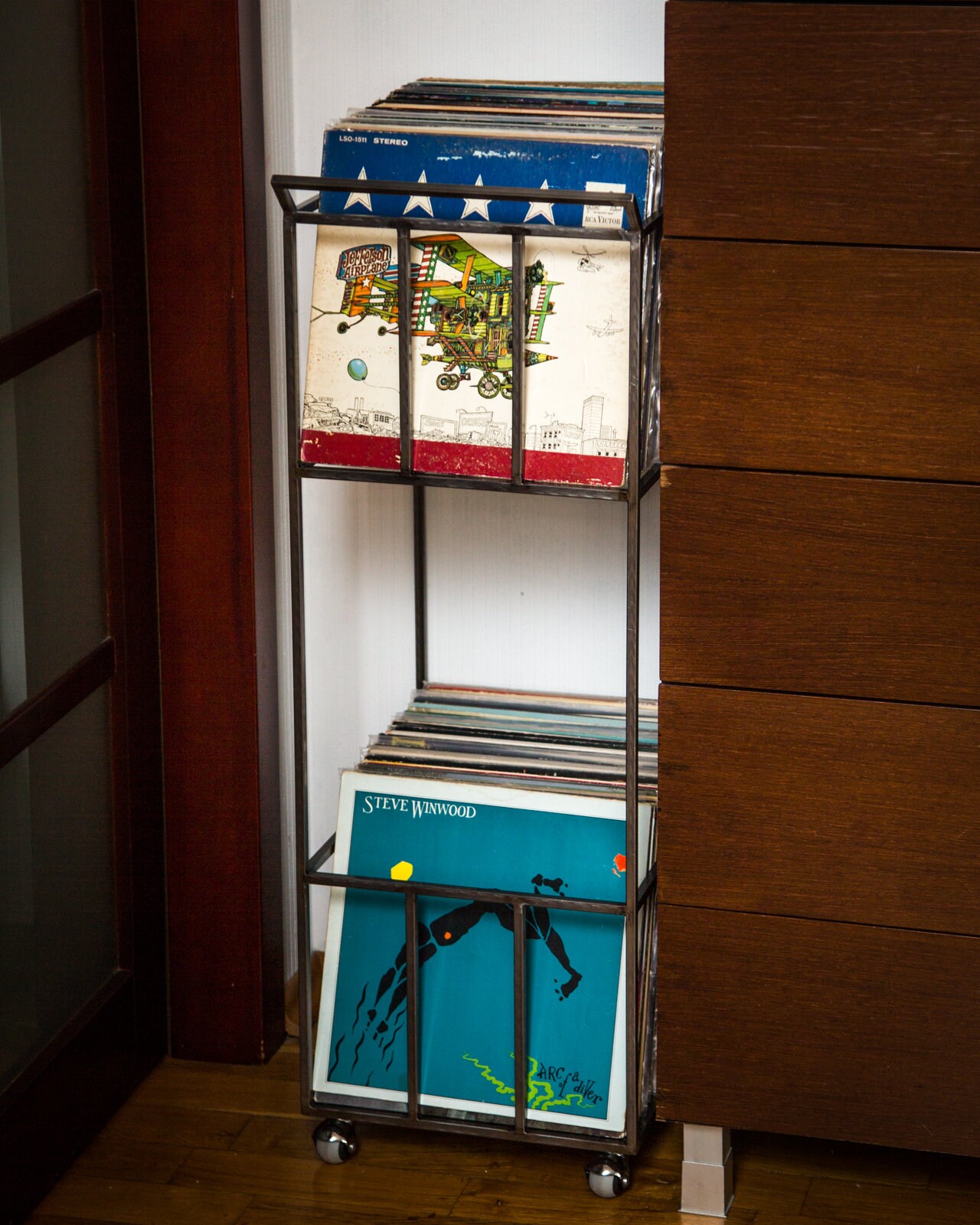 LP storage Double-deck Album crate // Record cart on rotating wheels // conta... - Picture 10 of 10