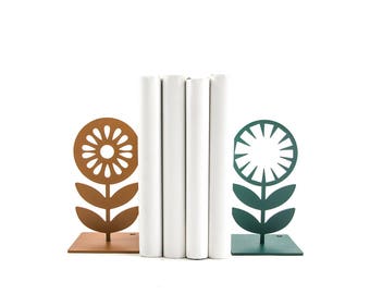 Nordic Flowers heavy metal Bookends // unique book holders for modern home // gift for reading Scandinavian design lover // FREE  SHIPPING