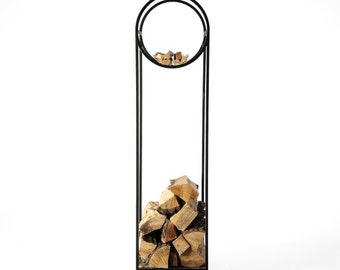 Log holder // Firewood Storage with a round kindling section // Bauhaus Oval Black