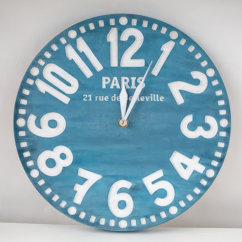 Customizable Clock in Retro Chalk on Blackboard Style Antique Blue