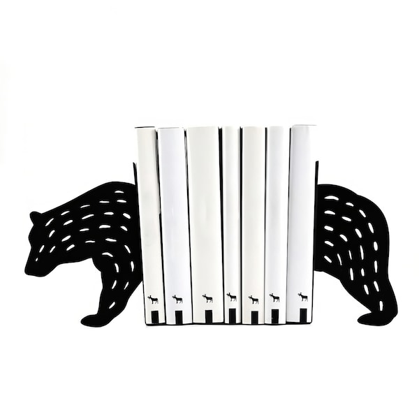 Metal Bookends Bear, Decor Unique Woodland Theme Decor for Modern Home, Hunters Lodge Shelf Decor.