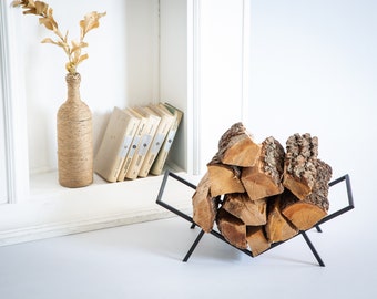 Log Holder // Compact Hand welded Firewood stand for indoors or outdoors // Modern log stand