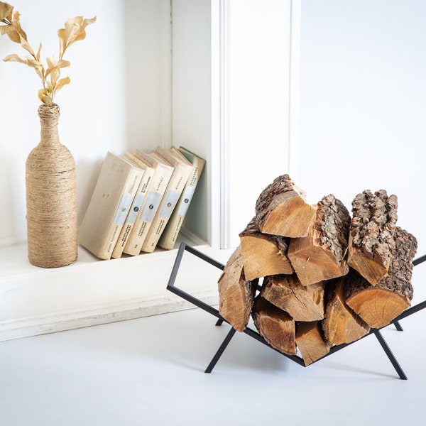 Log Holder // Compact Hand welded Firewood stand for indoors or outdoors // Modern log stand