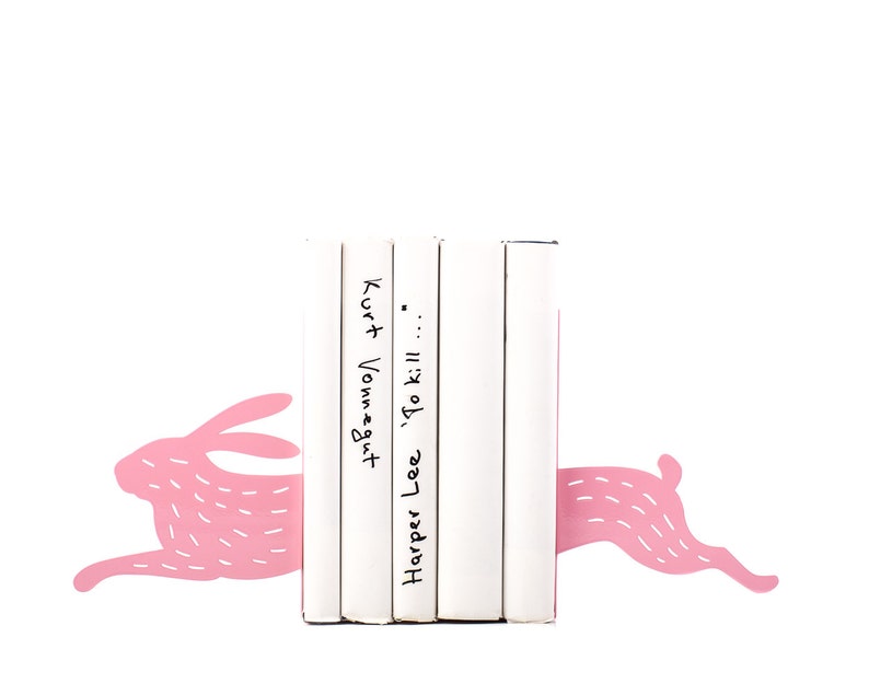 Modern Nursery Bookends Hare on the Run Pink // Childrens Etsy