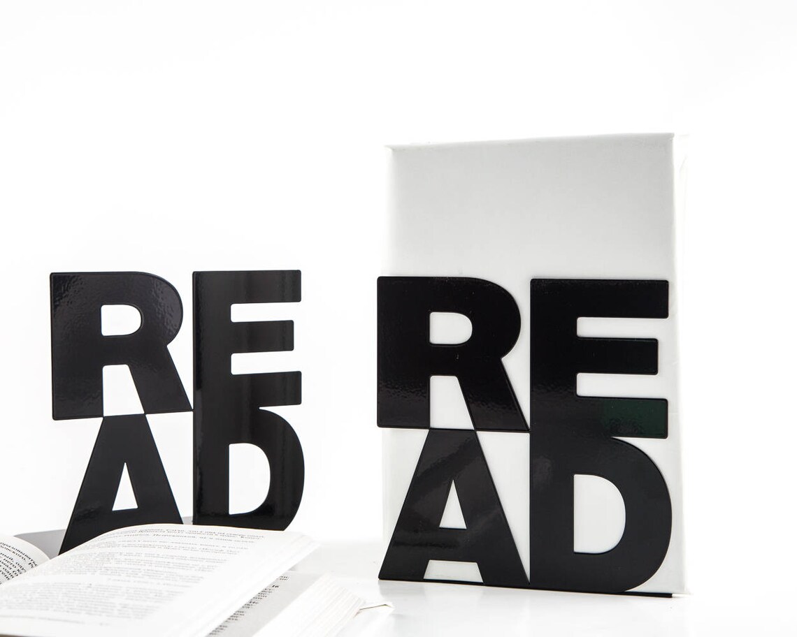 A Pair of Metal Bookends // Read // Modern Functional Decor Etsy