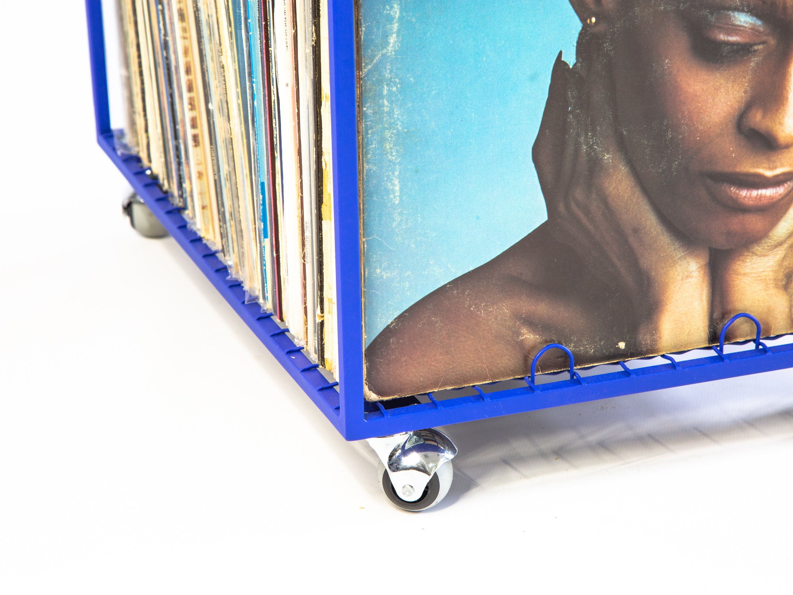Record holder // Album crate // LP storage on rotating wheels Etsy