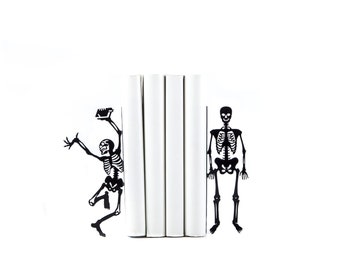 Metal Bookends - Happy Skeletons - Perfect Companion for Horror books // FREE SHIPPING